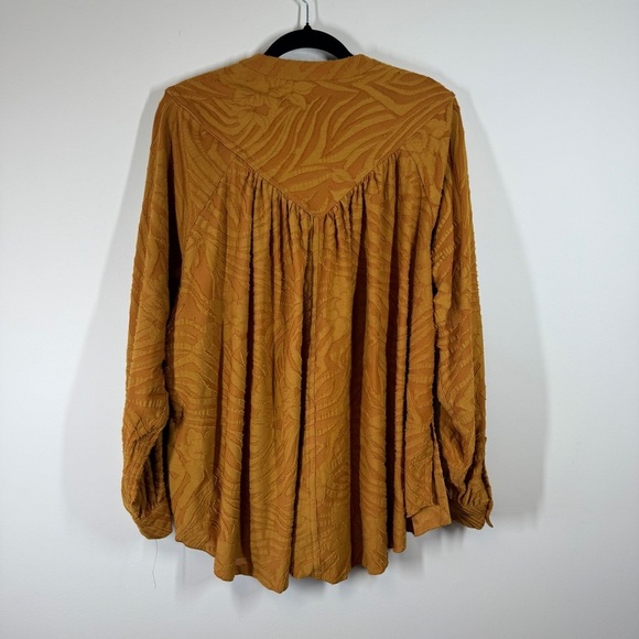 Free People Mustard Gold Textured Boho Button Down Tunic Top Oversized XS - Picture 12 of 14
